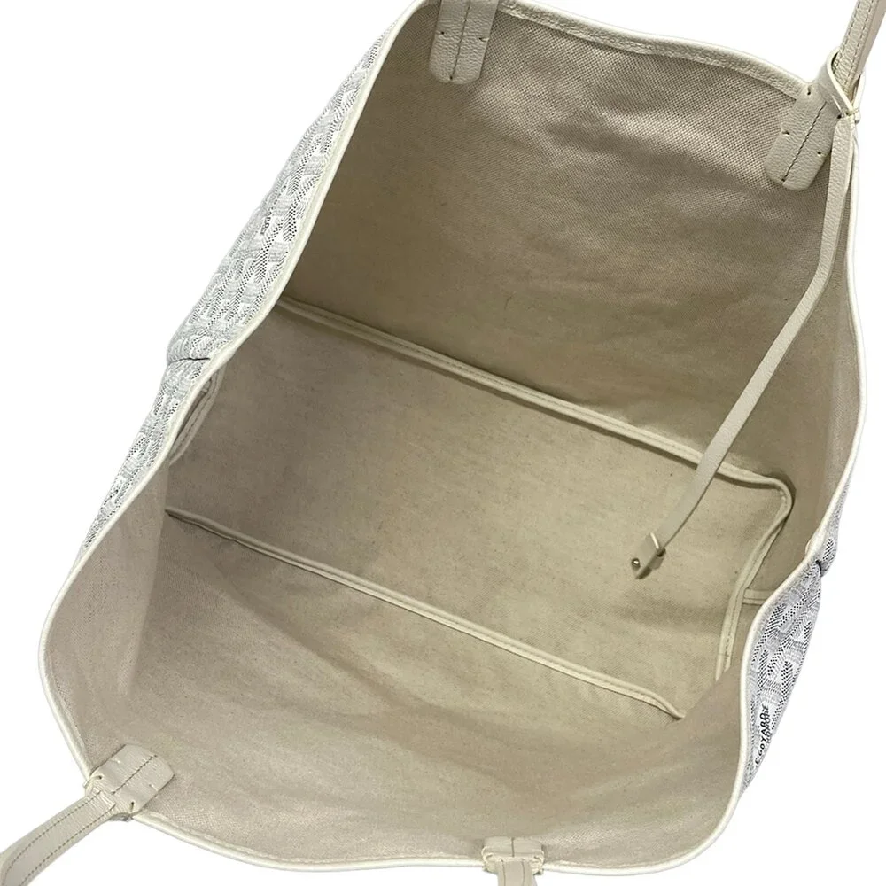 Goyard Saint Louis PM Tote Bag White Gray Light gray Coated Canvas Leather